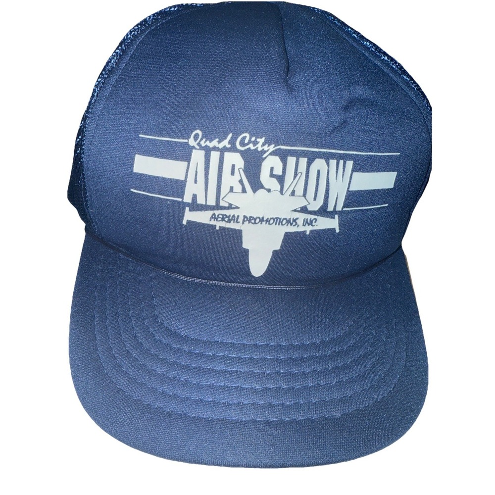 Vintage Quad City Air Show Aerial Promotions,‎ Inc Blue Trucker SnapBack Hat